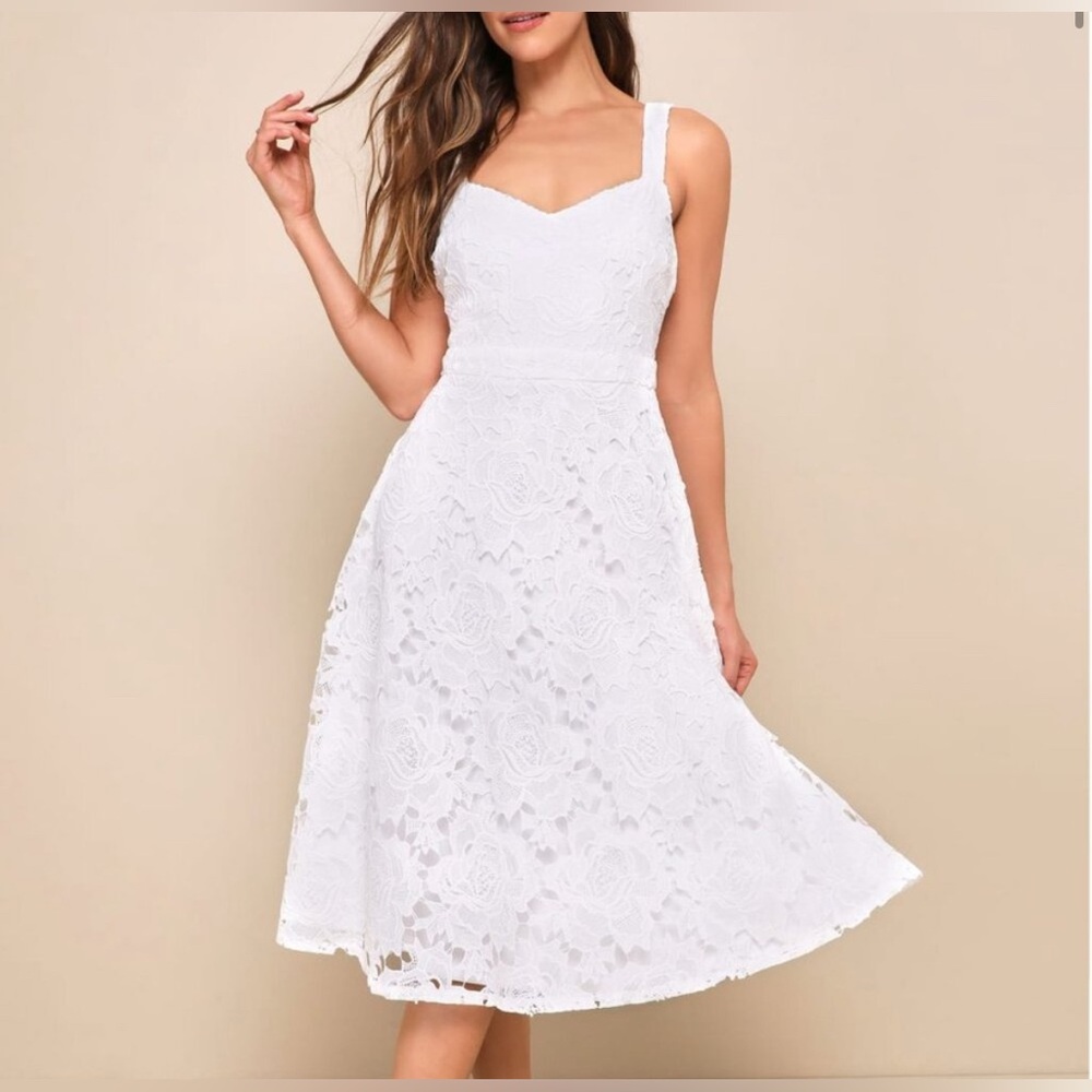 Lulu's White Lace Midi Dress